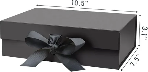 Vista 2 de DaiUni 10.5"X7.5"X3.1" Black Magnetic Gift Box with Lid and Ribbon for Presents