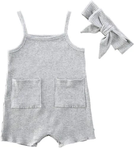 Vista 11 de Mameluco para bebé niña y niño, mono liso de una pieza, sin mangas, ropa de bebé de una pieza, trajes de verano beige (A-Beige)