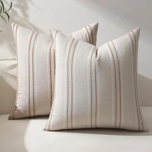 Vista 33 de Hckot Fundas de Almohadas Decorativas 16x16 Juego de 2 Fundas de Almohadas a Rayas de Lino Texturizado Almohadas Decorativas Fundas de Cojines