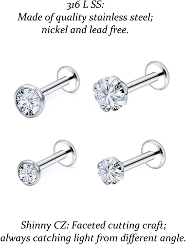 Vista 4 de Vsnnsns Anillos de labio de acero inoxidable 16G, joyería de labret Monroe, anillos de labios, cartílago de uñas, tragus, hélice, aretes de piercing