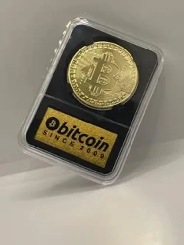 Vista 3 de Bitcoin Coin en estuche de edición coleccionista: moneda de oro física de edición limitada con vitrina de criptomonedas Moneda de criptomoneda