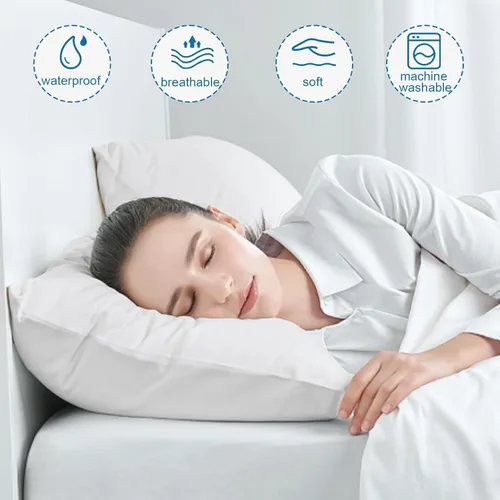 Vista 6 de Paquete de 4 protectores de almohada con cremallera, tamaño estándar, impermeables, color blanco 4-Pack: 100% Waterproof, Noiseless Fabric