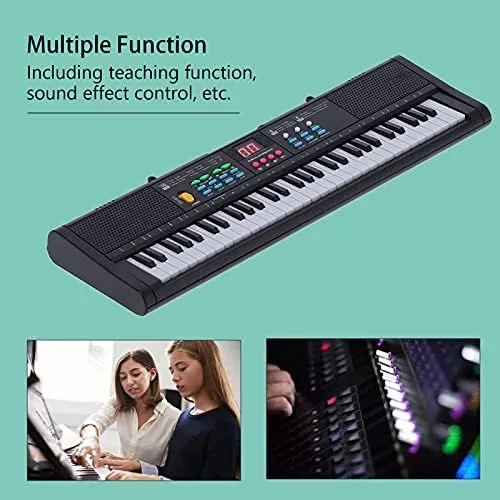 Vista 3 de Piano digital, multifuncional con micrófono, teclado eléctrico de 61 teclas para principiantes, estudiantes, práctica en casa, estudio de grabación
