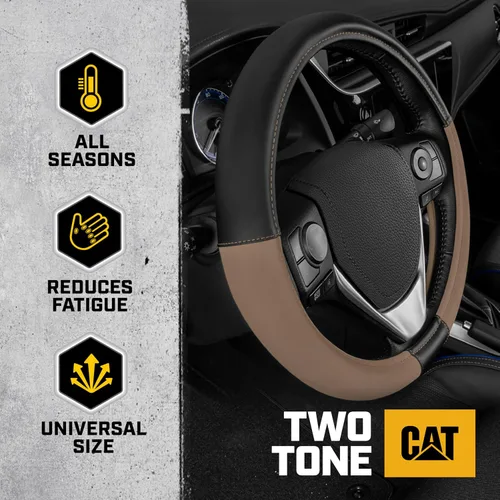 Vista 2 de Caterpillar Funda para volante ergonómica de dos tonos, agarre de piel suave.