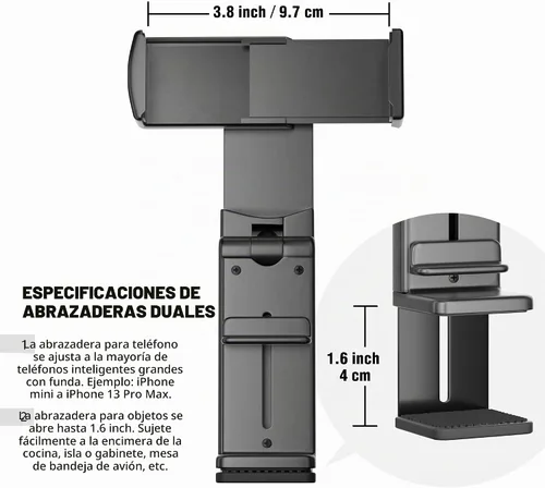 Vista 5 de Perilogics - Soporte universal para teléfono en vuelo de avión. Visualización manos libres con rotación multidireccional de 360 grados.