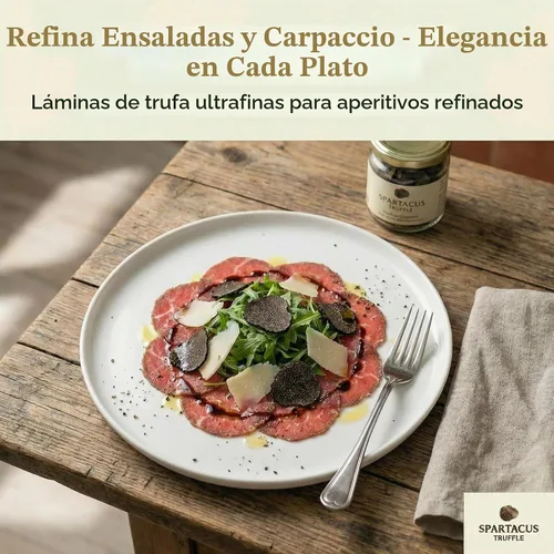 Vista 8 de Spartacus Carpaccio de trufa negra en aceite de oliva extra virgen Rebanadas de melanosporum de tubérculo real Condimento gourmet para pasta