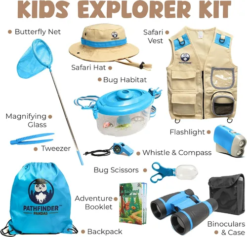 Vista 6 de Kit de explorador para niños con chaleco Safari, sombrero y más – Kit de captura de insectos para niños con guía de aventura y búsqueda del tesoro