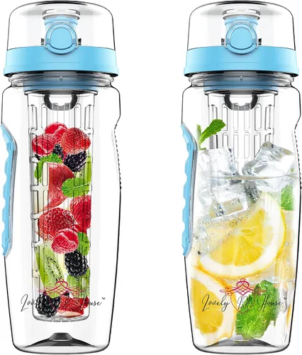 Vista 4 de Botella de agua con infusor de frutas de 32 onzas: Infusión de agua saborizada y té para hidratación, recipiente deportivo con batido de proteínas
