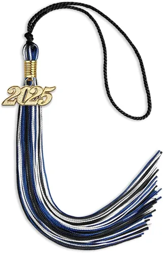 Vista 145 de Endea Graduation Borla mixta de triple color con gota de fecha dorada (negro/dorado/blanco, 2021)