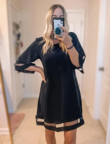 Vista 6 de LookbookStore Vestido tipo túnica suelto con cuello redondo y manga acampanada 34 para mujer