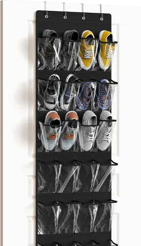Vista 18 de Simple Houseware - Organizador de zapatos colgante con 24 bolsillos grandes y transparentes para colgar en la puerta, color negro
