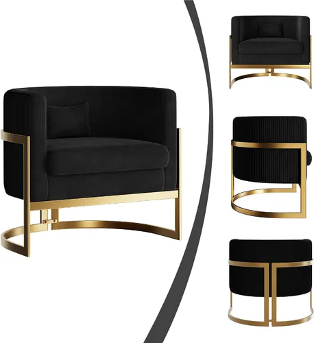 Vista 6 de Silla Decorativa de Terciopelo Dorado Silla Moderna de Barril Sillas Tapizadas con Brazos para Dormitorio, Sala de Estar, Sofá, Sillas de Club