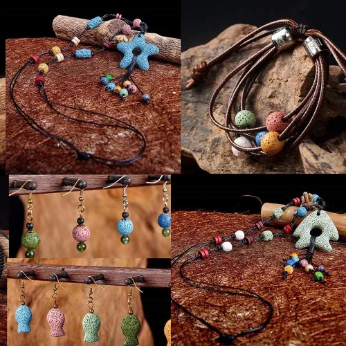 Vista 7 de Oameusa Cuentas redondas sueltas de ágata de piedra volcánica de lava azul de 0.236 in para hacer joyas, 1 hebra de 15 pulgadas, 1 hebra por