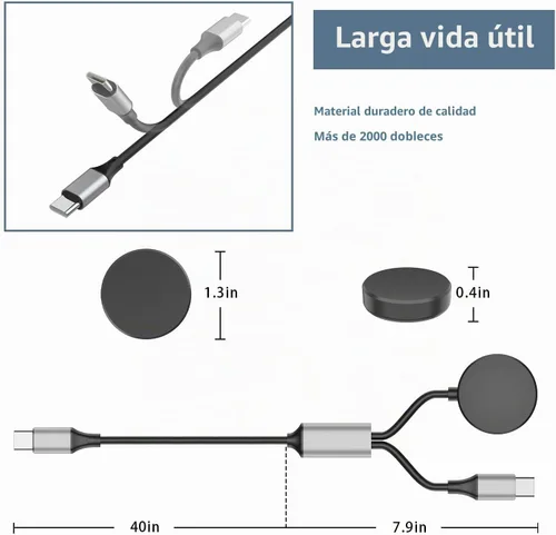 Vista 6 de Clolasa Cable de carga USB C 2 en 1 para Samsung Galaxy Watch 8/8 Classic/7/FE/Ultra/6/6 Classic/5/5 Pro/4/4 classic/3/Active 2/Active y Galaxy