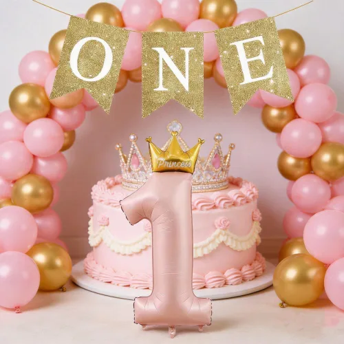 Vista 2 de Decoraciones de primer cumpleaños para niñas, globos rosas de princesa