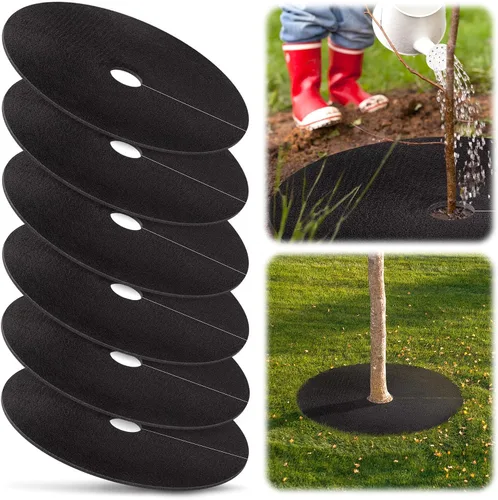 Vista 7 de Anillo de mantillo de árbol no tejido de 32.5 pulgadas, tapete de barrera de malezas reutilizable para árboles, mantillo degradable de árboles