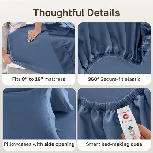 Vista 4 de California Design Den Juego de sábanas tamaño King, 100% algodón, sábanas lujosas de 600 hilos con bolsillo profundo, ropa de cama duradera con 16