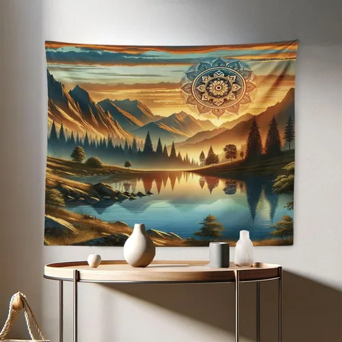 Vista 13 de Ambesonne colección de decoración del hogar, tapices de pared para recámara, sala de estar, recámara, multicolor 2-Verde oscuro Arena Marrón