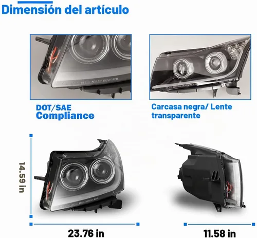 Vista 5 de Ensamble de faros WOLFSTORM Compatible con 2011 2012 2013 2014 2015 Chevy Cruze con luces diurnas LED de proyector, reemplazo de faros 2011-2015