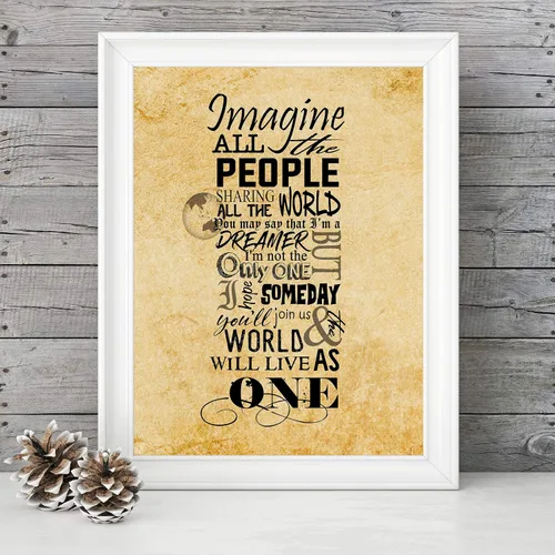 Vista 6 de AMERICAN LUXURY GIFTS Impresión artística de pared "Imagine All the People", póster inspirador con letra de canción de 8 x 10 pulgadas, decoración