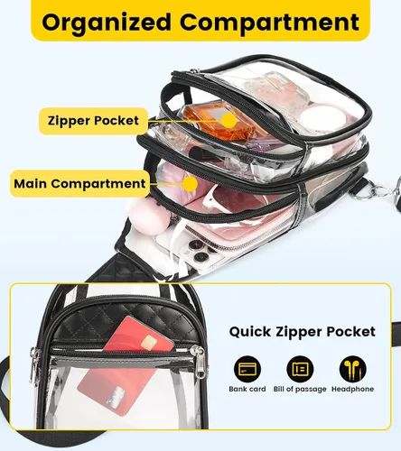 Vista 4 de Vorspack Clear Bag for Stadium Events - Crossbody Bag for Women Clear Stadium Bag for Concerts Sports Festivals