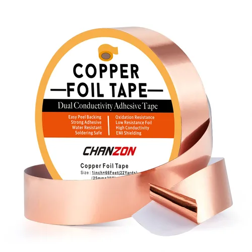 Vista 15 de CHANZON Cinta de lámina de cobre de 0.236 in 1/4 pulgadas x 66 pies, adhesivo conductor de doble cara para vidrieras, soldadura, electricidad