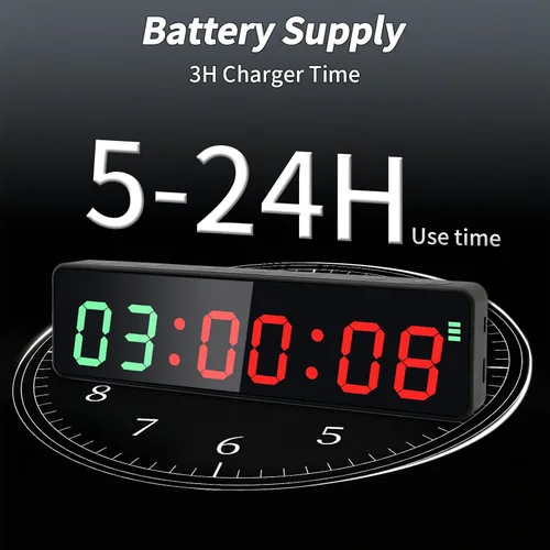 Vista 3 de Reloj portátil con temporizador de gimnasio con batería potente, temporizador de entrenamiento para gimnasio en casa con brillo ajustable