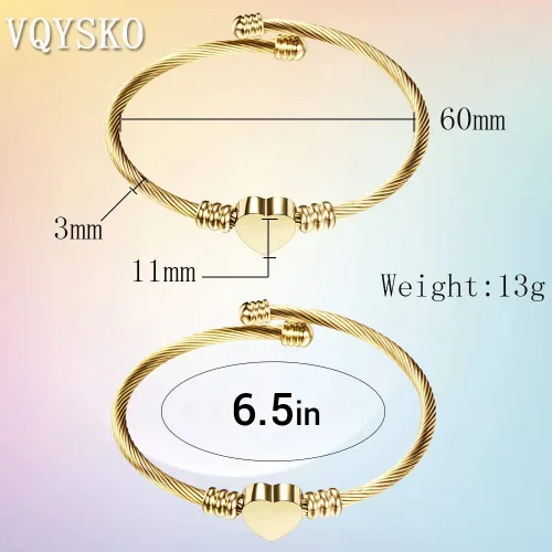 Vista 4 de VQYSKO Silver Heart Initials Bracelet-A-Z Stainless Steel Engraved Charm Bracelet, Woman Jewelry Birthday Festival Gift