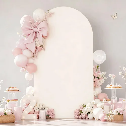 Vista 14 de Cubierta de Fondo de Arco Beige de 6 Pies - Cubiertas de Poliéster Ajustadas para Soporte de Arco de Boda con Parte Superior Redonda, Cubierta
