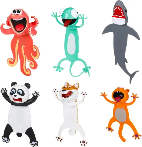 Vista 7 de Zonon 6 piezas de marcadores de animales 3D divertidos para niños, conjunto de marcadores de animales de dibujos animados locos, geniales y lindos