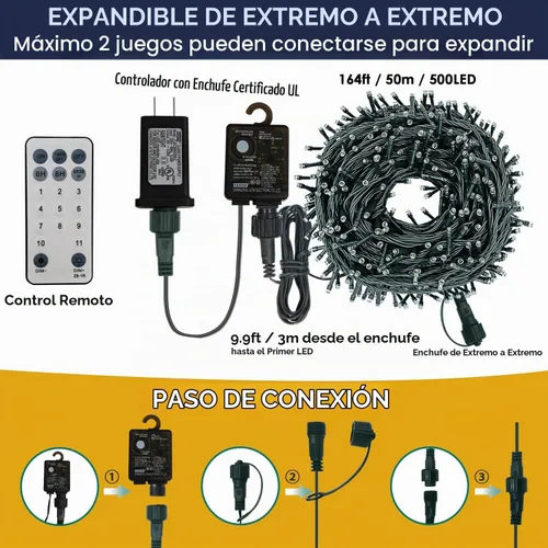 Vista 3 de XUNXMAS Luces de Navidad con 300 luces LED de 108 pies que cambian de color con blanco cálido y multicolor, 11 modos, impermeable, conectable, tira