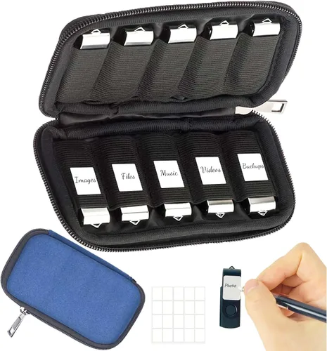 Vista 7 de JBOS Estuche para USB Flash Drive con 10 Ranuras para USB y 10 Ranuras para Tarjetas de Memoria Organizador de Almacenamiento con Bolsa