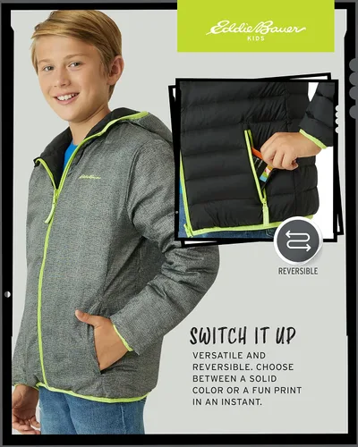 Vista 4 de Eddie Bauer Chaqueta reversible para niños, abrigo acolchado resistente a la intemperie para niños y niñas (3-20)