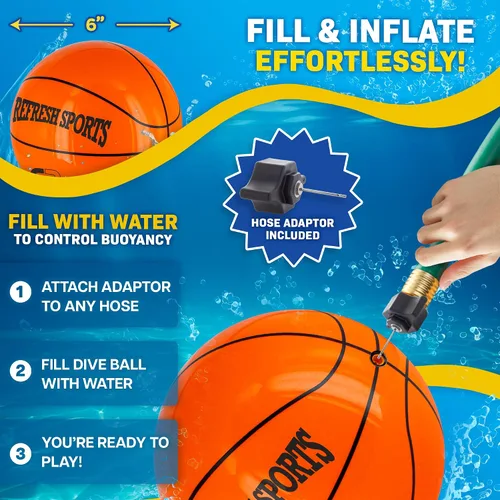 Vista 4 de Aqua Dive - Pelota de baloncesto para piscina – Juguetes de piscina de agua para niños de 4 a 12 años – Regate, pasa y dispara bajo el agua