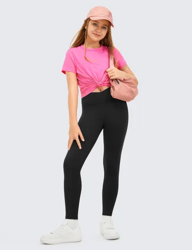 Vista 3 de CRZ YOGA Butterluxe - Leggings deportivos cruzados para niñas cintura alta en V Cross Kids Lounge Pants Yoga Active Dance Running Mallas