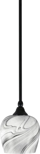 Vista 233 de Toltec Lighting Tallo Colgado Mini colgante, acabado de cobre negro, 3.5" cuadrado humo burbuja vidrio