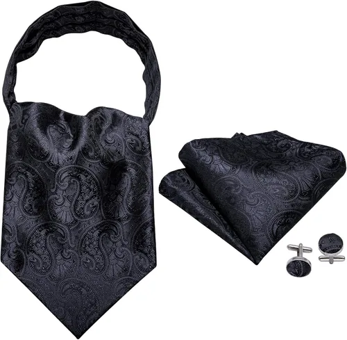 Vista 2 de BarryWang Ascot Cravat - Corbata cuadrada de seda jacquard con bolsillo para hombre