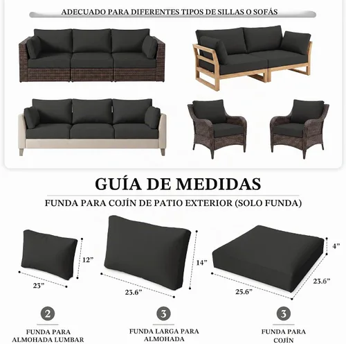 Vista 3 de Fundas de cojín de 8 p para exteriores, fundas de cojín de repuesto impermeables con cremallera para sofá de ratán de 3 asientos, fundas de cojín