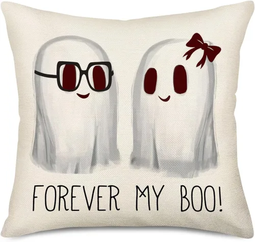Vista 11 de Funda de almohada de fantasma de Halloween de 16 x 16 pulgadas, rayas blancas y negras con espeluznantes fundas de almohada de lino y algodón
