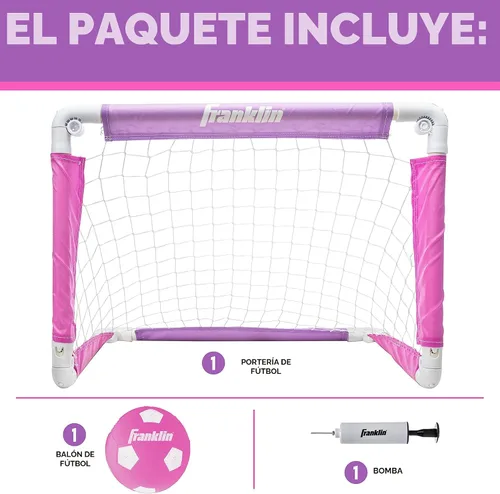 Vista 2 de Franklin Sports Portería de fútbol para niños, con pelota y bomba de aire, 24 x 16 pulgadas, plegable, ideal para patio trasero