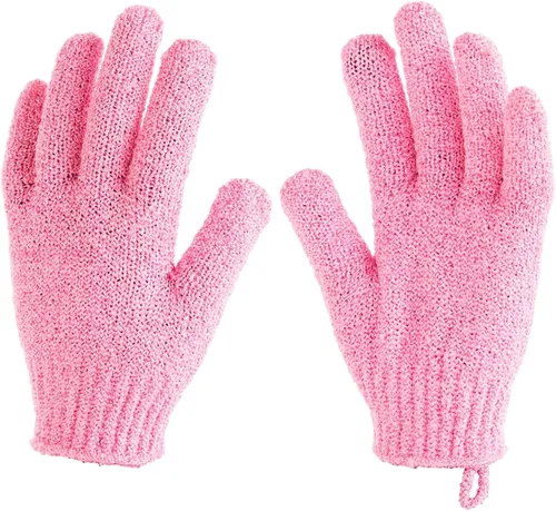 Vista 8 de 4 pares de guante exfoliante; exfoliante para cuerpo para Ducha y baño, guantes de esponja de lufa limpiadores en 4 colores variados para hombres