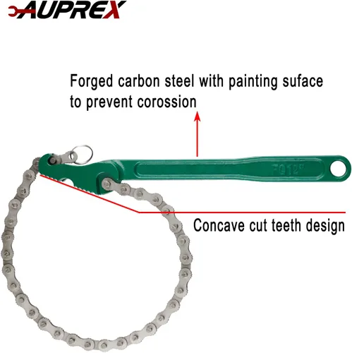Vista 5 de AUPREX Llave inglesa de filtro de aceite de cadena de trinquete de servicio pesado ajustable de acero al carbono resistente de 12 pulgadas