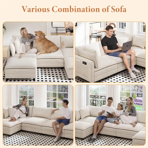 Vista 5 de Vesgantti Sofá Seccional en Forma de L Estilo Nube de 109", Cómodos Sofás Modulares Tapizados en Pana para Sala de Estar, Moderno Sofá Seccional