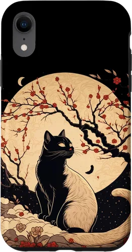 Vista 25 de Kawaii black cat japanese with cherry blossom anime style Case for iPhone 16