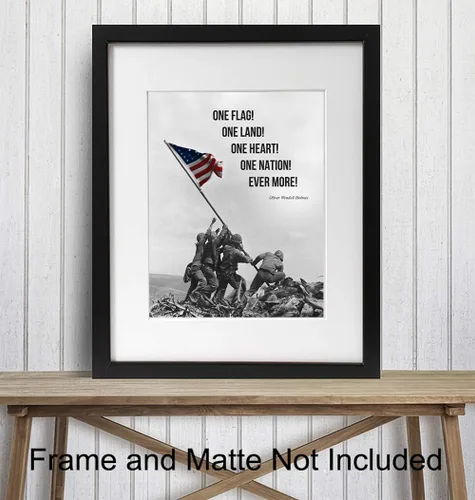 Vista 2 de Arte de pared con la bandera estadounidense, bandera marina, decoración de pared de Iwo Jima, foto del cuerpo de marina, regalos para hombres