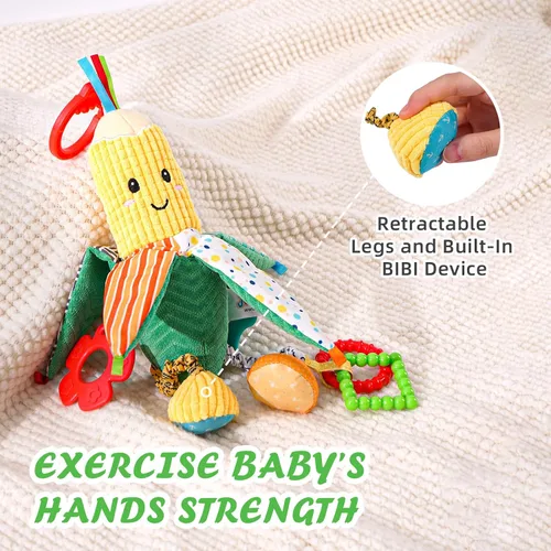 Vista 4 de Jollybaby Sonajeros de bebé, juguetes colgantes para asiento de automóvil, cuna, cochecito, gimnasio, juguetes sensoriales Montessori de felpa