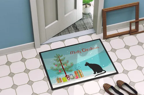 Vista 4 de Caroline's Treasures CK4781JMAT Ojos Azules Cat Merry Christmas Felpudo de 24 x 36 pulgadas, tapete para puerta delantera, para interiores