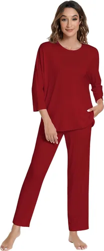 Vista 31 de NACHILA Women's Pajamas Set-Viscose Made from Bamboo, Long Sleeve Sleepwear Top with Pants Comfy Pajama Soft 2 Piece Pjs B-aqua Green