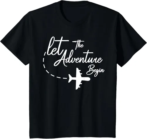 Vista 75 de Let The Adventure Begin - Camiseta inspiradora en modo de viaje en avión, Negro, S