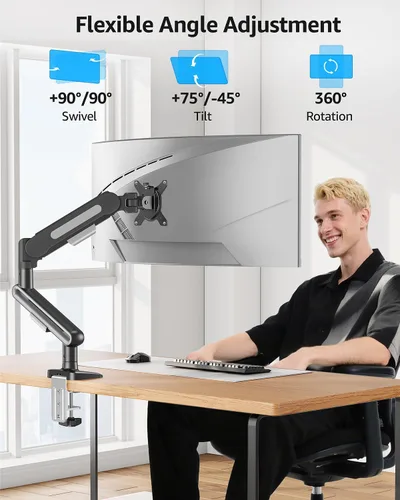 Vista 3 de MOUNTUP Soporte de escritorio para monitor individual para 4.4-26.5 libras, brazo de monitor resistente para 40 39 37 34 32 27 pulgadas, soporte